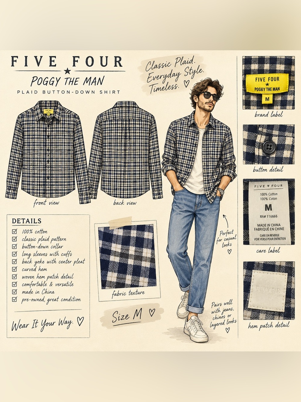 Five Four Plaid Button-Down Shirt - Navy & White
